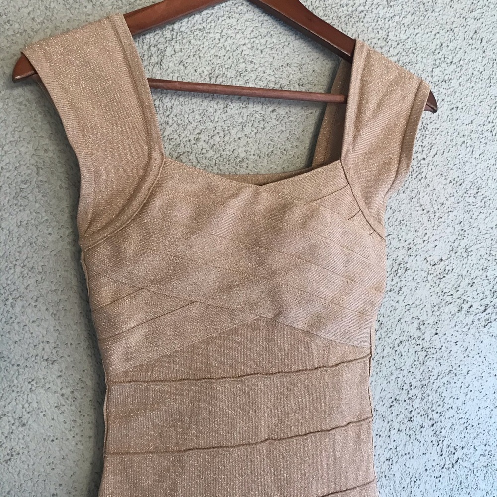 FOREVER 21 | Y2K Champagne Gold Bodycon Bandage Mini Sparkle Dress - Picture 7 of 11